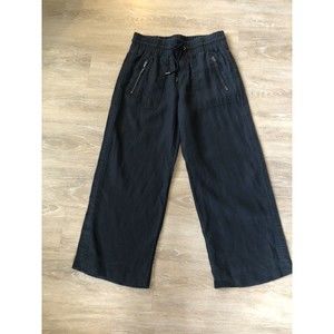 Athleta Black Sz 8 Cabo Linen Elastic Tie Waist Straight Leg Women's Pants